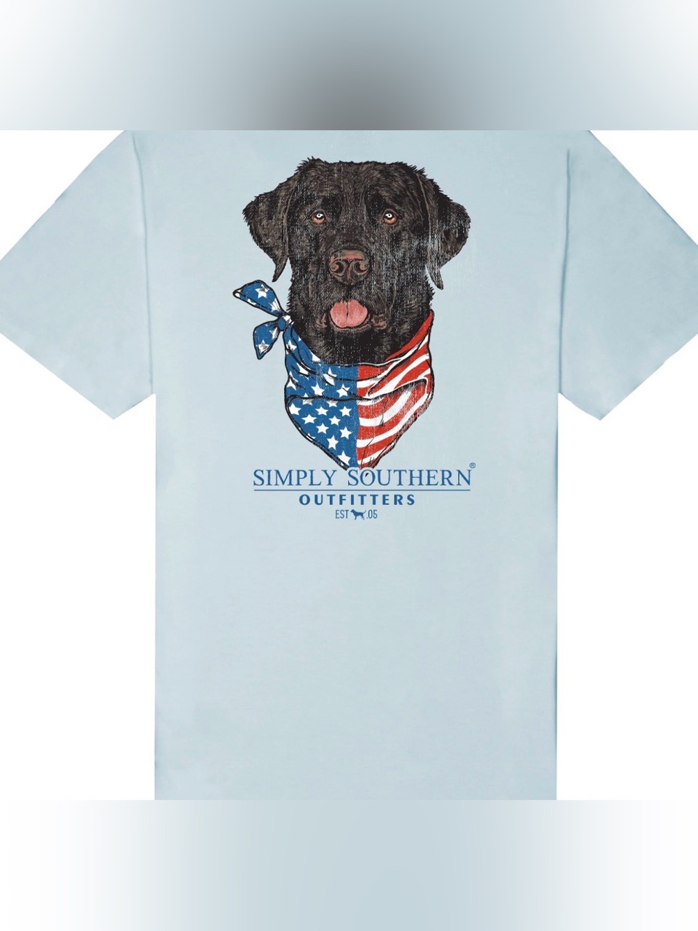Simply Souther Unisex Blue Tee with Black Labrador and Red, White & Blue Bandana